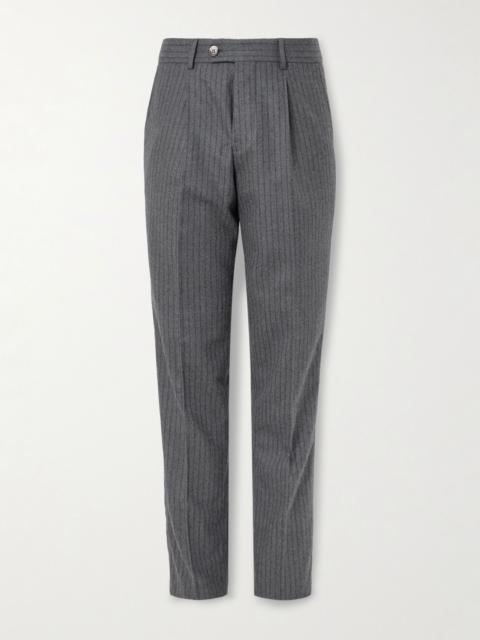 Brunello Cucinelli Straight-Leg Pleated Striped Wool-Flannel Suit Trousers Gray