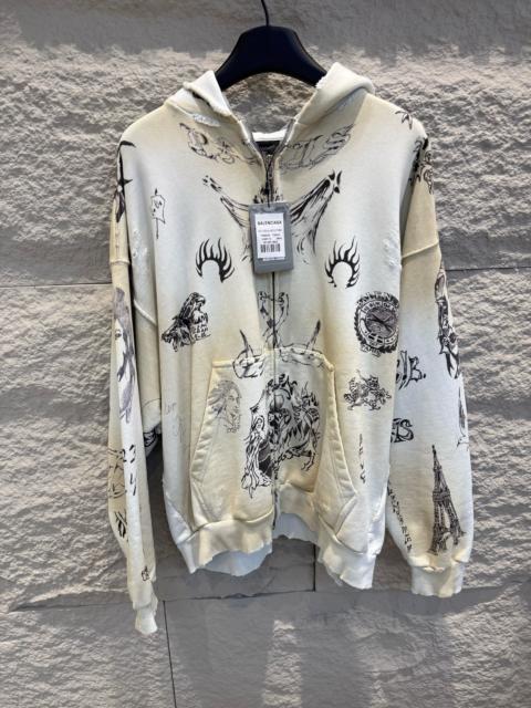 BALENCIAGA Balenciaga Tattoo Graffiti Zip Hoodie 24SS