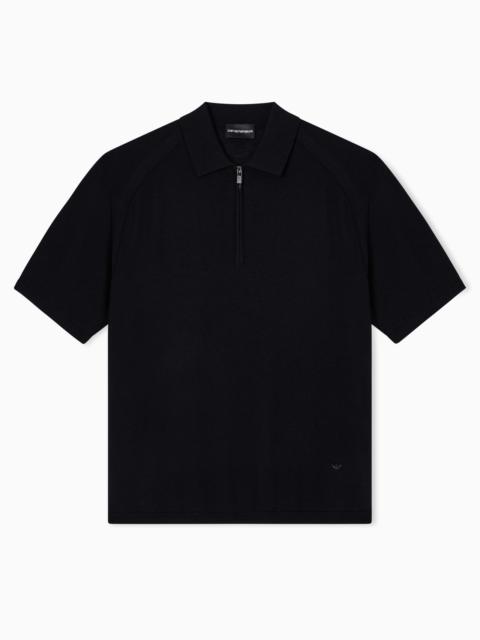 EMPORIO ARMANI ASV PLAIN-KNIT JUMPER WITH POLO-SHIRT COLLAR, IN A WOOL AND LYOCELL BLEND