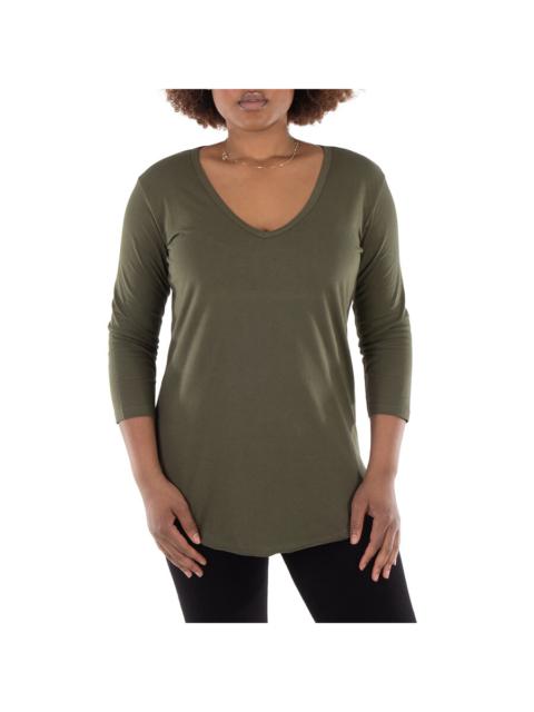 Other Designers The Good Tee Olive 3/4 Sleeve V-Neck Tunic Top