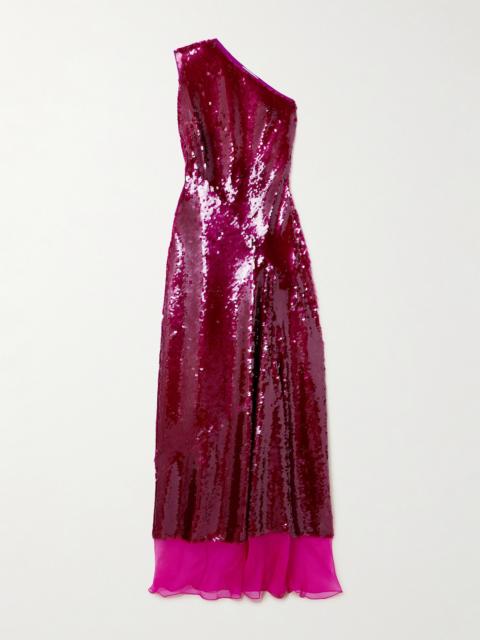 Stella McCartney One-shoulder Chiffon-trimmed Sequined Tulle Gown