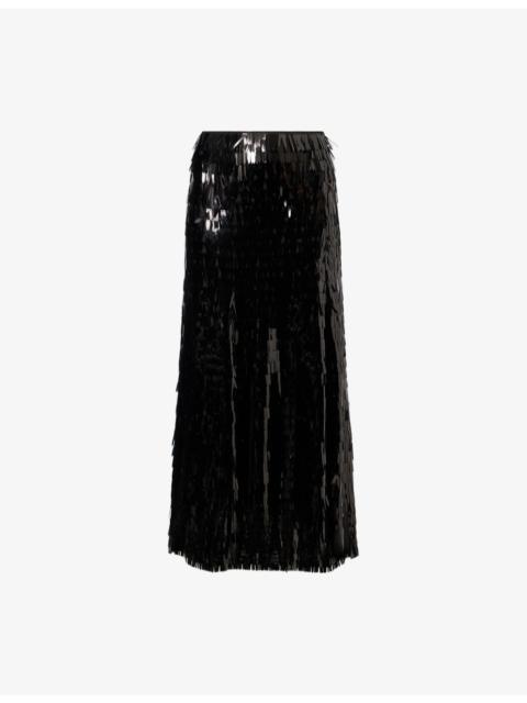 self-portrait Sequin Flared Woven Midi Skirt