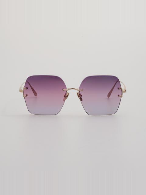LINDA FARROW Carina Oversized Sunglasses in Light Gold and Purple