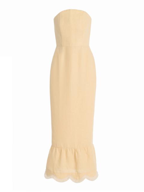 POSSE Essie Strapless Fringed Linen Maxi Dress yellow