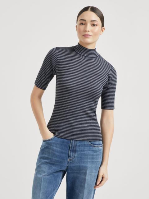 Brunello Cucinelli Sparkling stripes lightweight rib sweater in virgin wool and cashmere