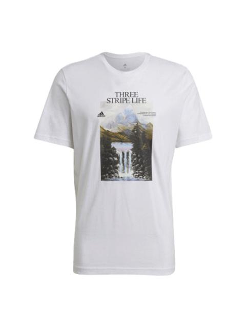 Men's adidas Snow Mountain Printing Sports Round Neck Short Sleeve White T-Shirt GN6851