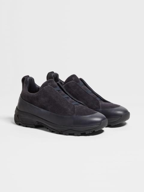 ZEGNA NAVY BLUE LEATHER AND SUEDE TRIPLE STITCH™ MONTE SNEAKERS