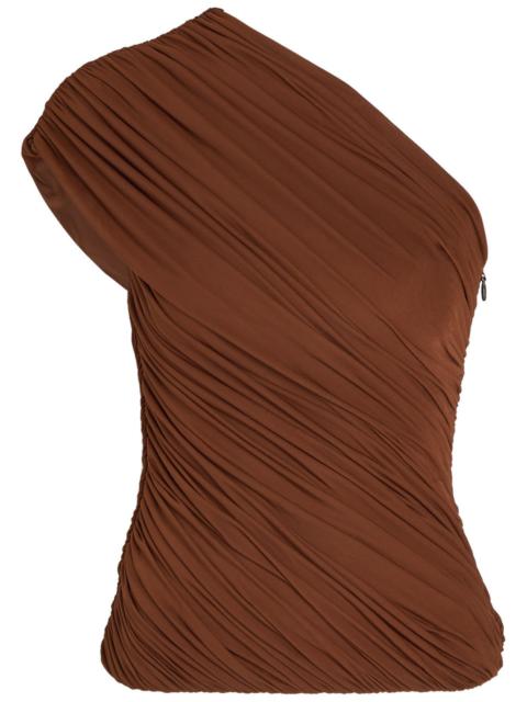 RONNY KOBO Ronny Kobo Camina Asymmetric Ruched Stretch-mesh top