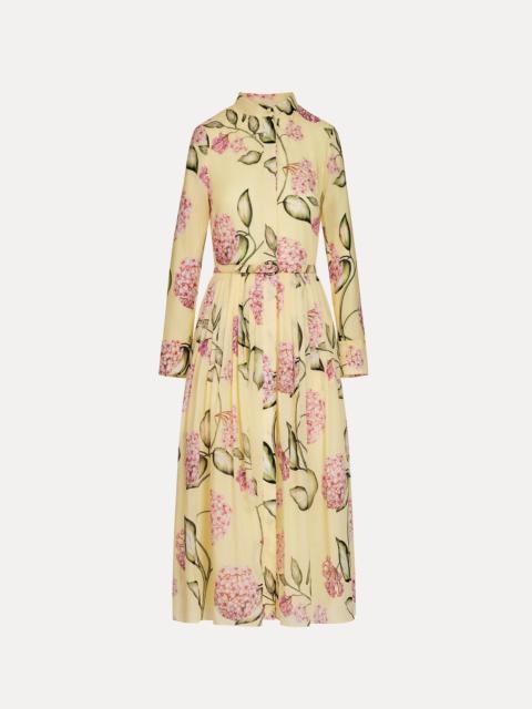 Oscar de la Renta PORCELAIN FLOWER COTTON POPLIN LONG-SLEEVE DRESS