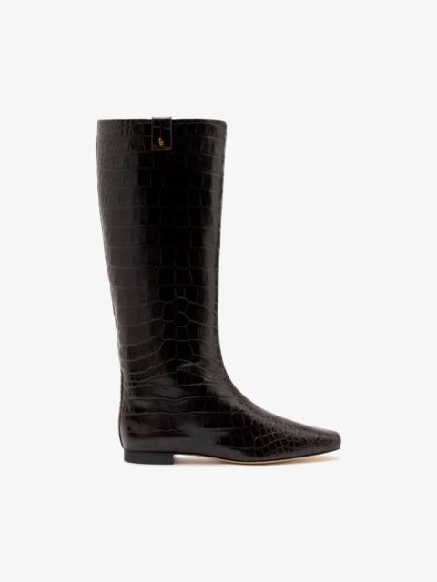 Larroudé Alexis Flat Boot In Brown Croc Leather