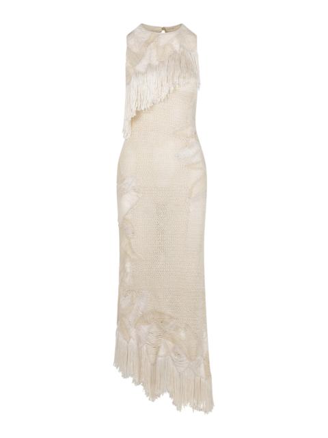 HEIRLOME Maureen Fringed Knit Silk Maxi Dress ivory