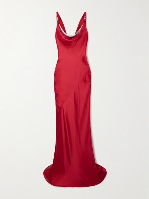 VERSACE Sequin-trimmed Draped Silk-satin Gown