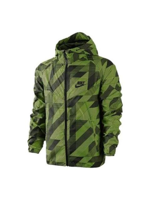 Nike Nike Splicing Chest Brand Logo Geometry Pattern Printing hooded track Jacket Green 687564-702