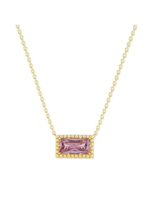 Other Designers DiamondMuse Belacqua Tourmaline October Birthstone Baguette Pendant Necklace in 14K Gold Plated Ster