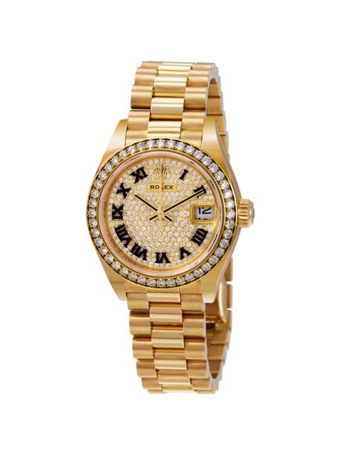 ROLEX Rolex Lady-Datejust 28 Diamond-paved Dial Automatic Ladies 18kt Yellow Gold President Watch 279138DR
