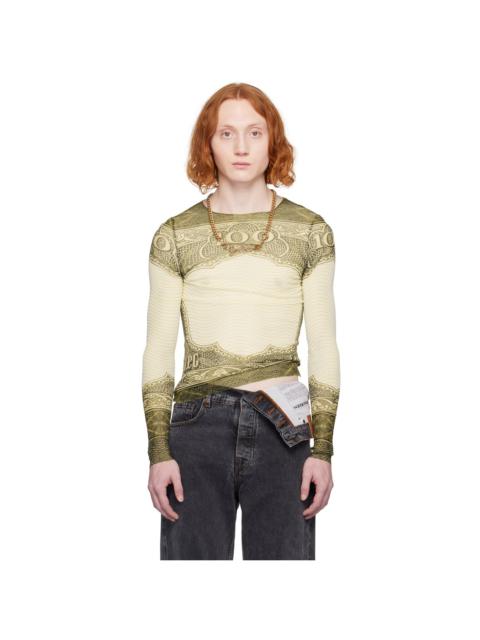 Green & Off-White Sheer Long Sleeve T-Shirt