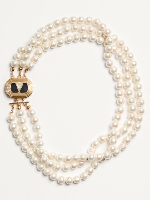 Valentino OVAL NECKLACE IN METAL, ENAMEL, PEARLS AND SWAROVSKI® CRYSTALS