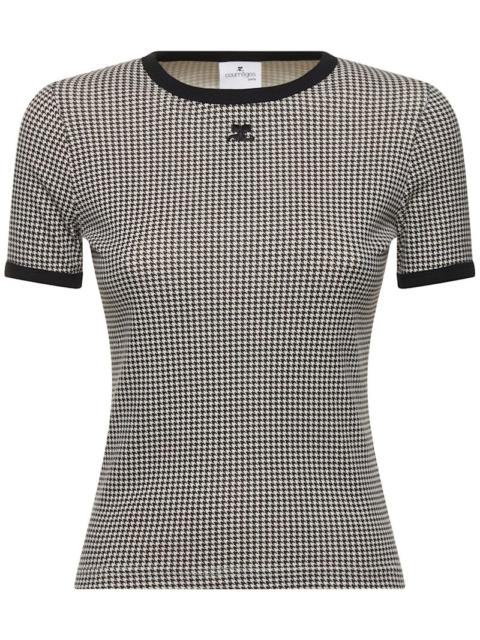 Contrast houndstooth cotton t-shirt