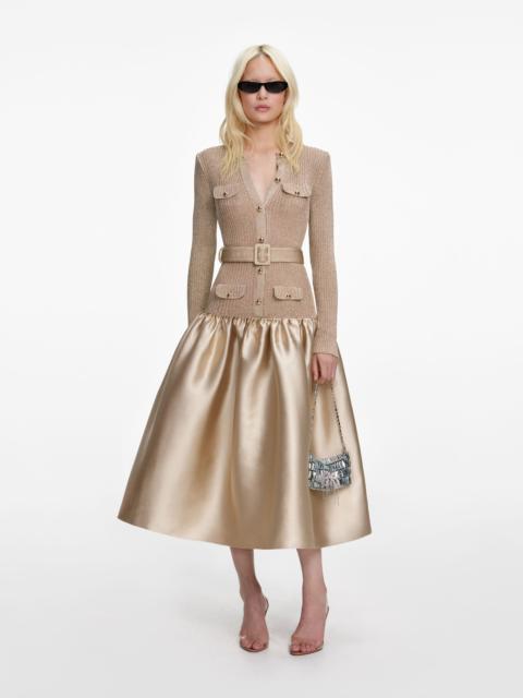 self-portrait Gold Knit Taffeta Midi Dress
