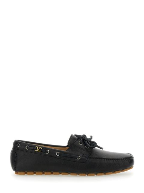 Valentino Valentino Garavani Men 'Fastaway' Black Loafers With Vlogo Plaque And Decorative Laces With Logo In 