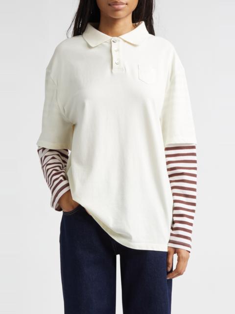 SANDY LIANG Sandy Liang Dew Oversize Layered Look Polo in Cream at Nordstrom