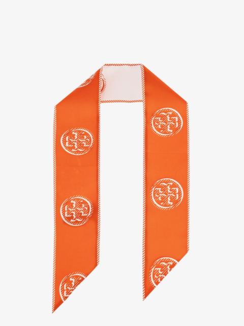 TORY BURCH Tory Burch Medallion Logo Ribbon Silk Tie Orange