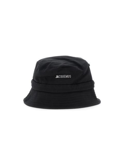 JACQUEMUS 'le Bob Gadjo' Black Bucket Hat With Logo Lettering On The Front And Self-tie Closure On The Rear In