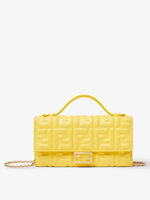 FENDI Baguette Continental Wallet With Chain Broom yellow nappa leather wallet with FF motif
