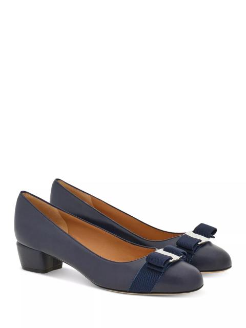 FERRAGAMO Women's Vara Soft Bow Detail Blue Block Heel Pumps