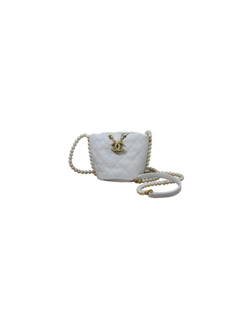CHANEL Chanel Mini Drawstring Bag Calfskin Pearl with Gold Metal White