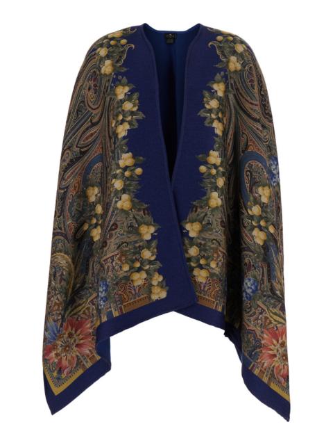 Etro Etro Women Blue Cape With Paisley Motif And All-Over Floral Print In Blend Wool For Women