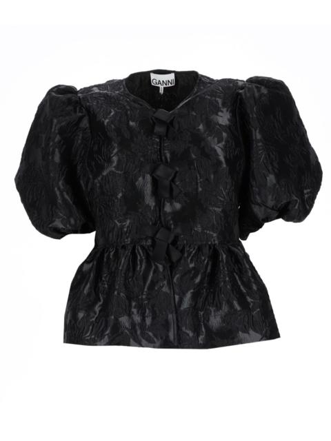 GANNI SATIN PEPLUM TOP