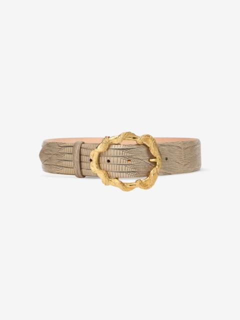 Roberto Cavalli Ivory Belt With Cobra Print And Snake Buckle