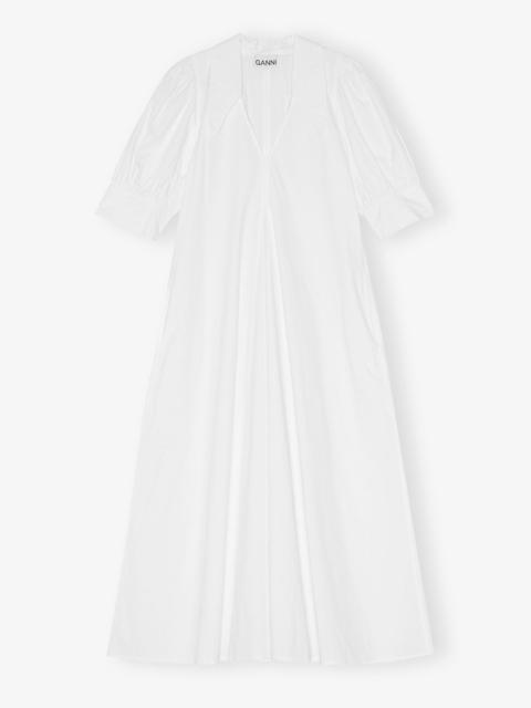 GANNI COTTON POPLIN V-NECK MIDI DRESS