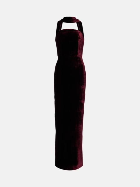 ROLAND MOURET Scarf-detail velvet corset gown