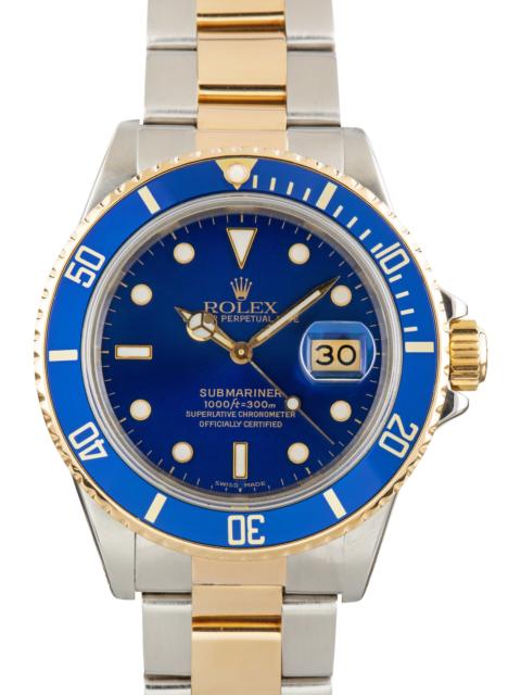 ROLEX Vintage Two Tone Rolex Submariner Ref 16803 Blue Dial
