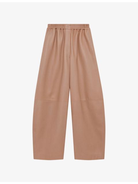 Loewe Anagram-Embossed Barrel-Leg Leather Trousers