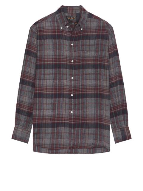 BEAMS PLUS Open Collar Brushed Satin Plaid Shirt