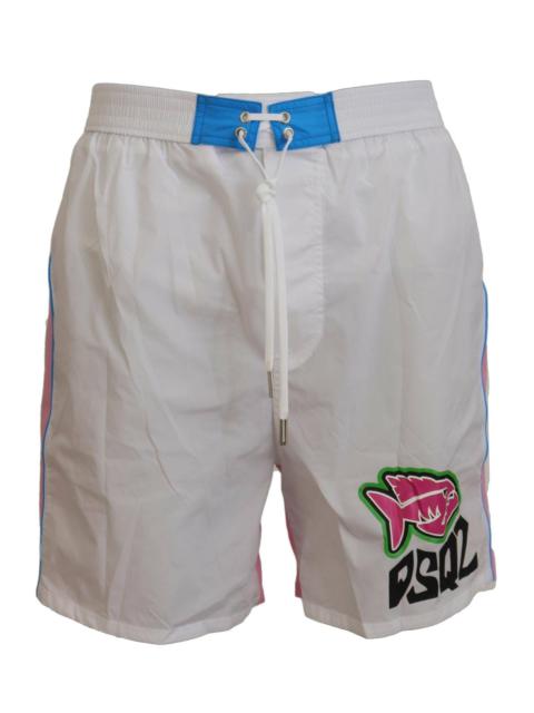 Dsquared² - Dsquared² White Pink Logo Print Men Beachwear Shorts Swimwear
