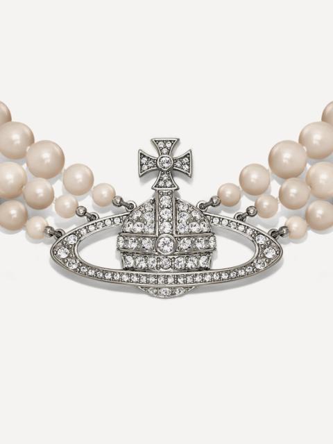 Vivienne Westwood Silver-Tone Three Row Pearl Bas Relief Choker Necklace