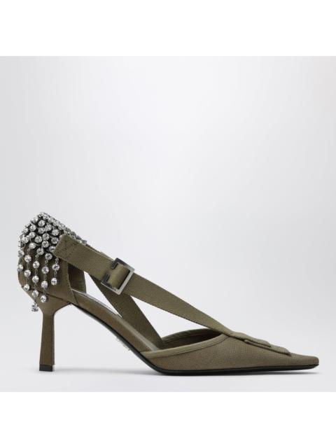 Prada Prada Military Green Canvas Pumps With Crystals Women