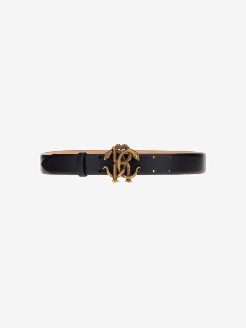 Roberto Cavalli Leather belt with Monogram Mirror Snake