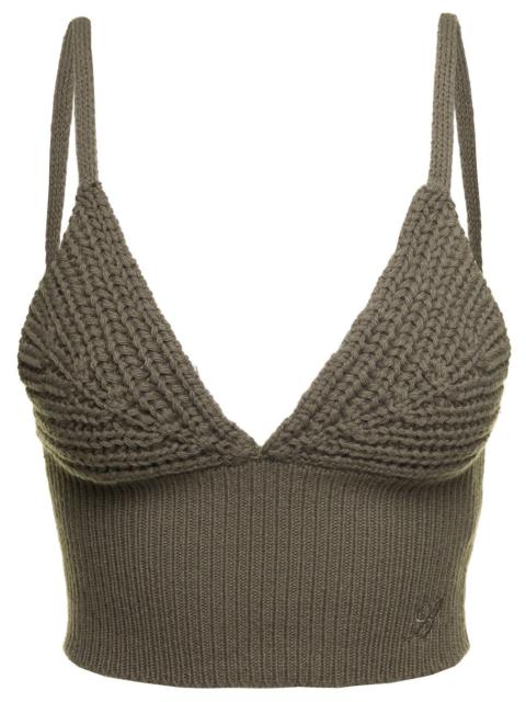 Blumarine Blumarine Women Military Green Knit Top With Embroidered Logo In Wool Woman