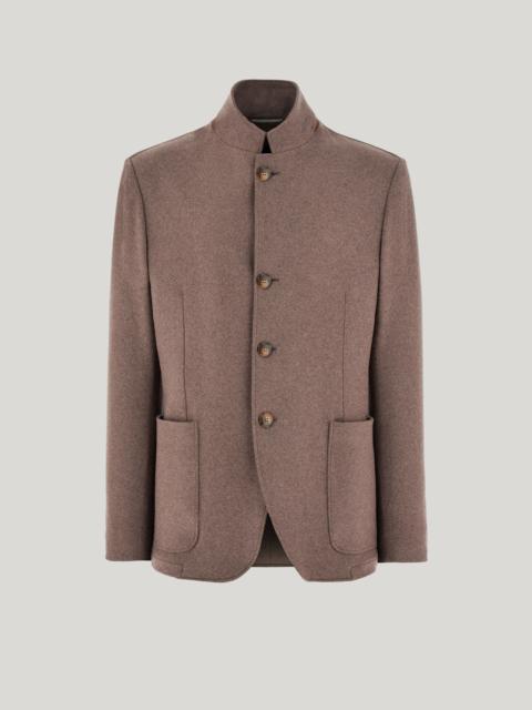 Canali WALNUT SINGLE-BREASTED STRETCH CASHMERE JACKET WITH STAND-UP COLLAR