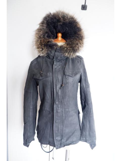Fur Mink Shellac Leather Parka Hoodie