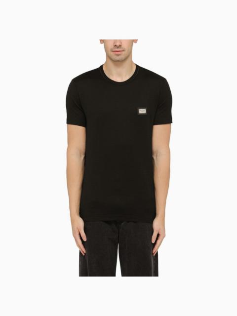 Dolce&Gabbana Black Crewneck T-Shirt With Logo Plaque Men