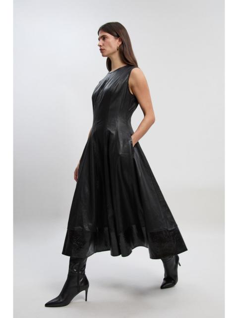KAREN MILLEN Faux Leather Croc Full Midi Dress