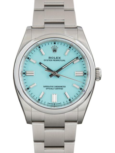 ROLEX Factory Stickered Rolex Oyster Perpetual 36 Turquoise Blue Dial Ref 126000