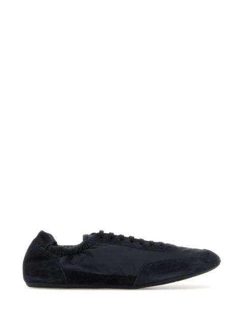Prada Prada Men Navy Blue Nylon And Suede Sneakers