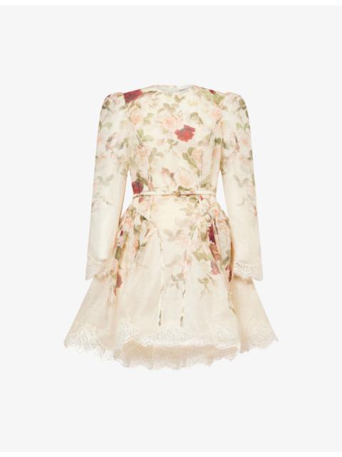 Zimmermann Hypnotic Lace Linen And Silk Mini Dress